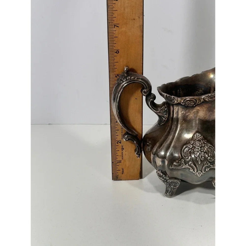 Vintage Towle 2904 Ornate Silver Plated Footed Creamer Pitcher Repousse Floral